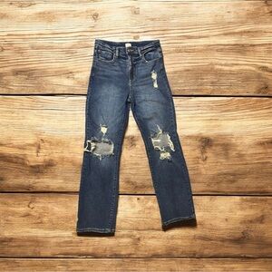 Sneak Peek Dark Blue Distressed Wide Leg Jeans